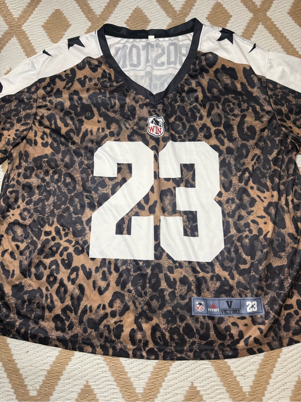 WIN Effort Victory Boston #23 Leopard
Print Football Fan Jersey Size 1XL